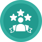 Person with stars and ribbon icon.
