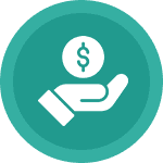 Hand holding coin with dollar sign symbolizing financial support.