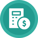 Icon showing a calculator and dollar symbol for finance.